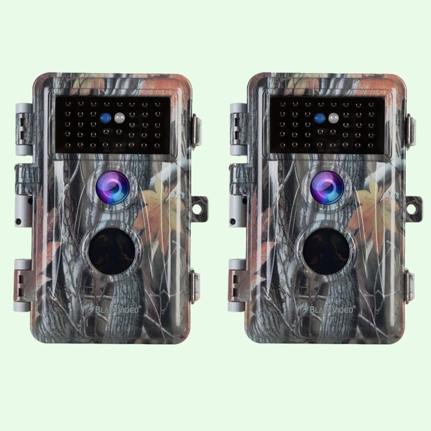 BlazeVideo Pack x2 Night Vision Cameras 64MP HD 1296P, 70° PIR Motion Detection IP66 Waterproof and Time Lapse Function | A252 Camouflage