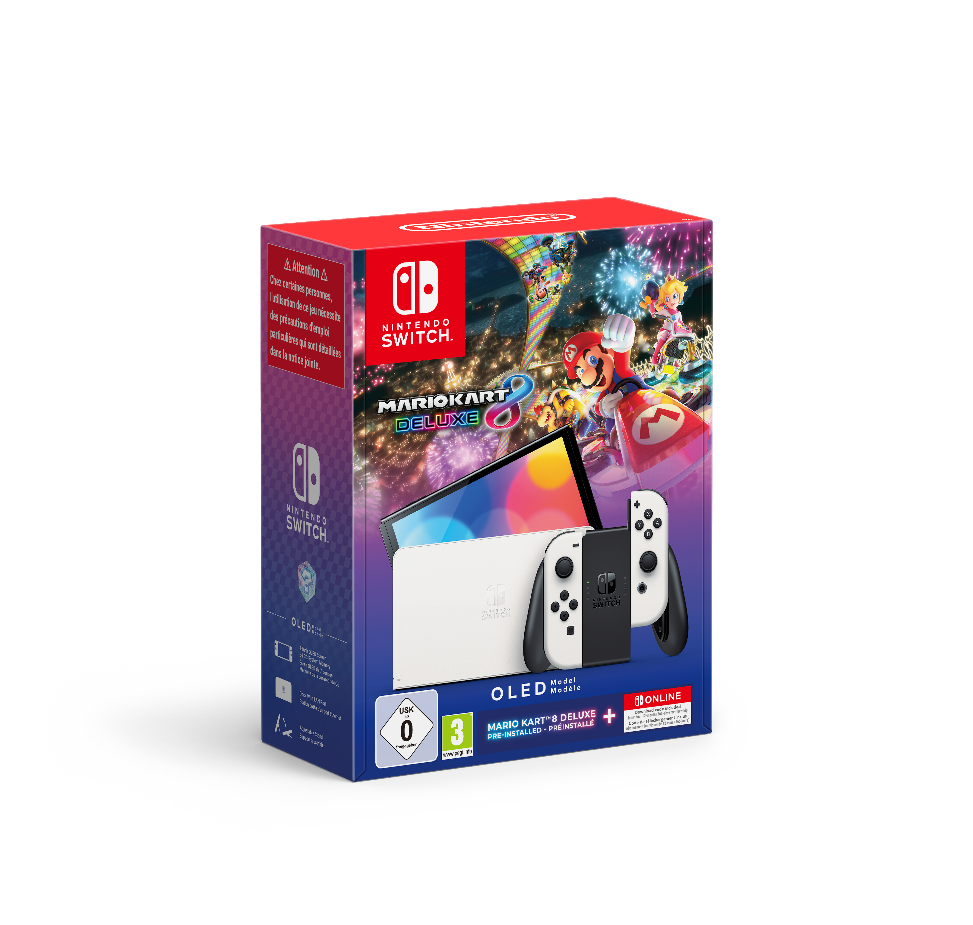 Nintendo Switch OLED Model (White) + Mario Kart 8 Deluxe + 12-Month Nintendo Switch Online Subscription