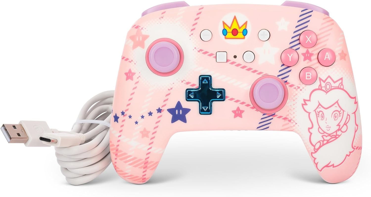 Nintendo Switch Wired Controller - Power A - Plaid Princess Peach