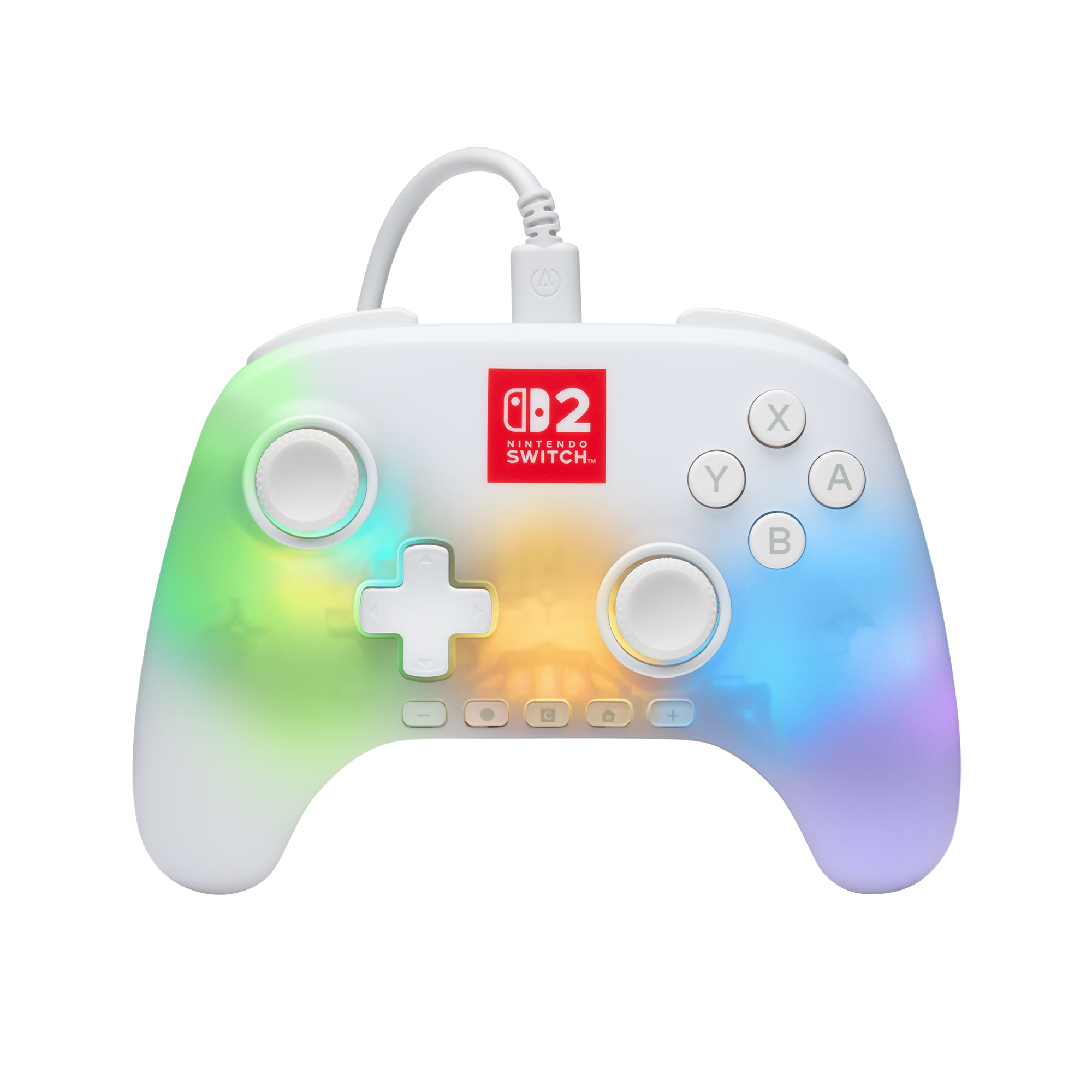 Controlador cableado Power A Lumectra para Nintendo Switch 2 - Iluminación LED fantasmal - Blanco