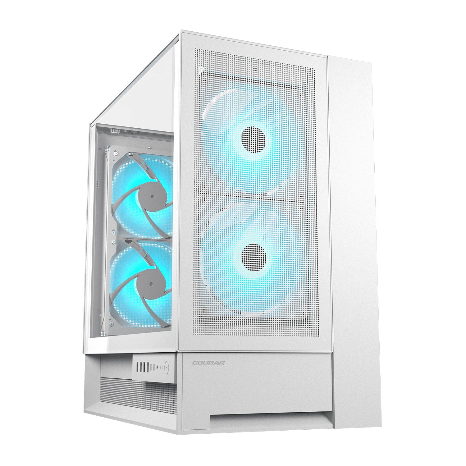 Boîtier PC de jeu Cougar Gaming OmnyX - Blanc - Tour moyenne ATX - 4 Ventilateurs ARGB PWM - Support GPU vertical jusqu'à 380 mm - Hub RGB