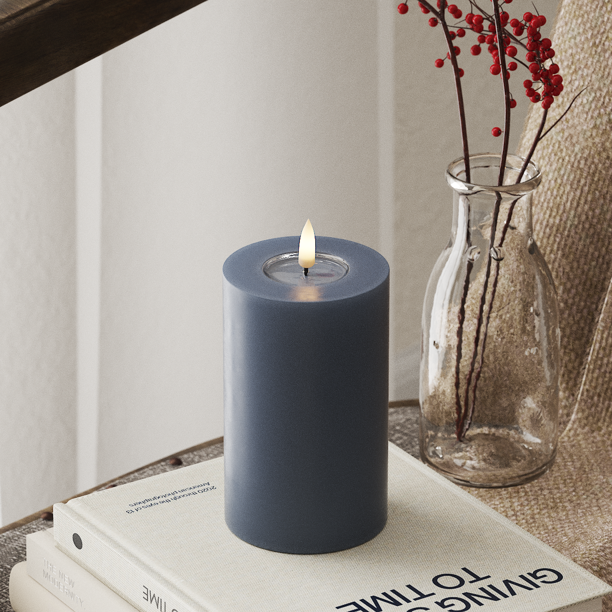 LED Pillar Candle - Glaze Blue (7.5x12.5cm)