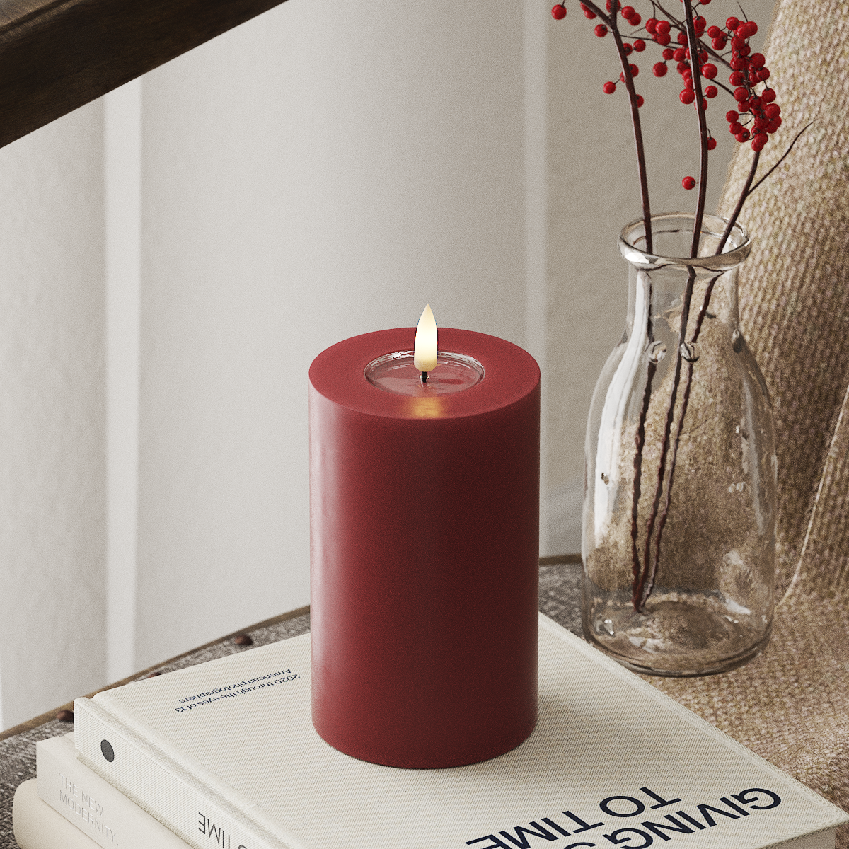 LED Pillar Candle - 7.5x12.5 cm - Bordeaux