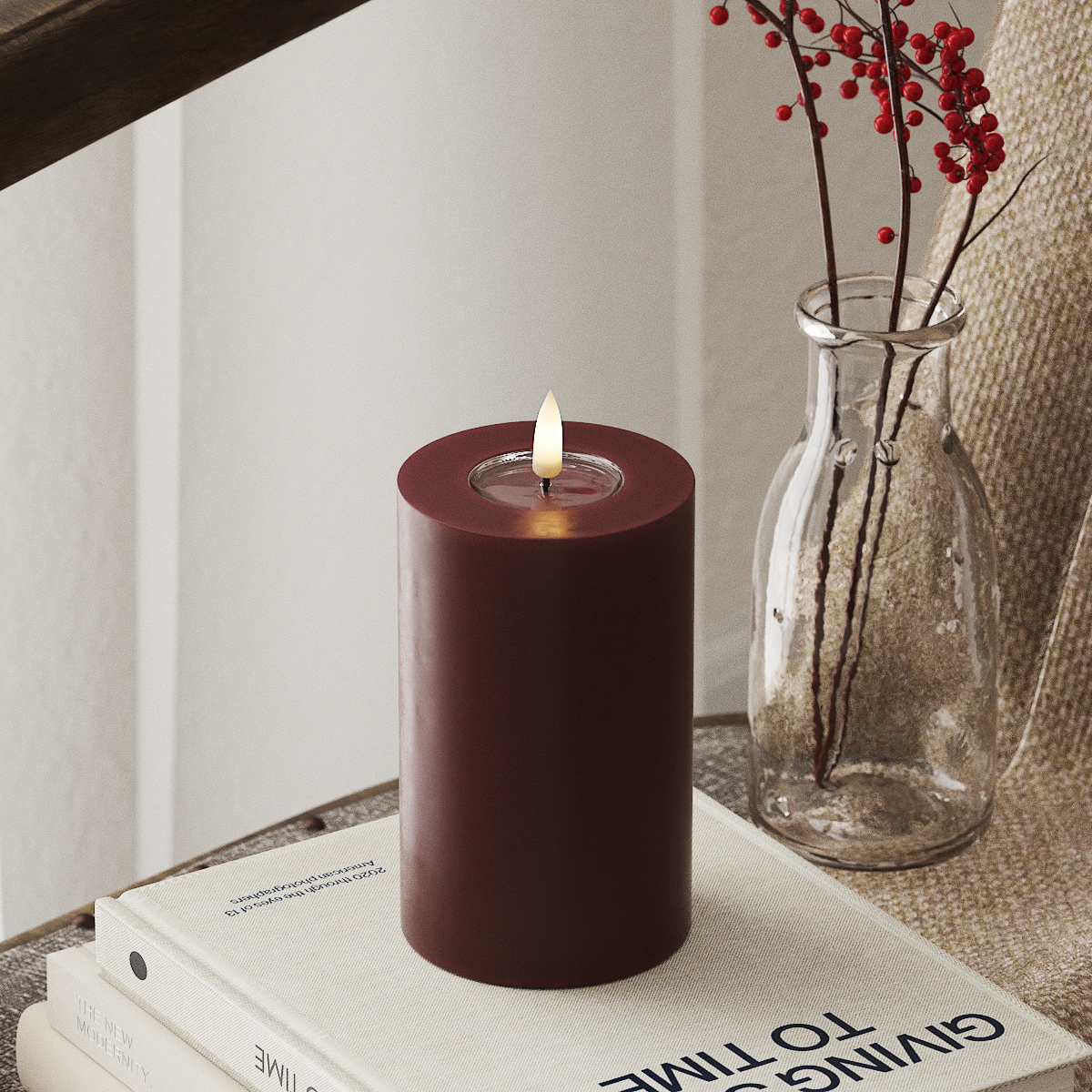 LED Pillar Candle - Burgundy (7.5 x 12.5 cm)