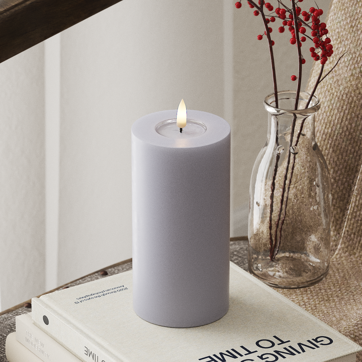 LED Pillar Candle - 7.5 x 15 cm Dusty Blue