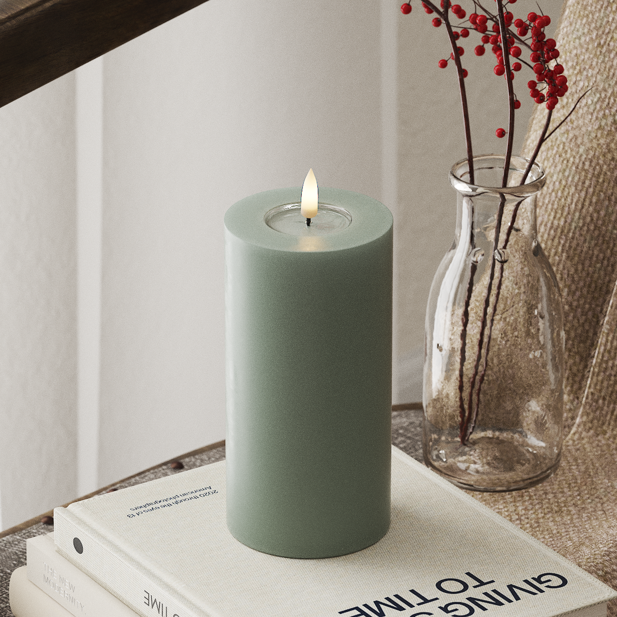 LED Pillar Candle - Sage Green (7.5x15 cm)