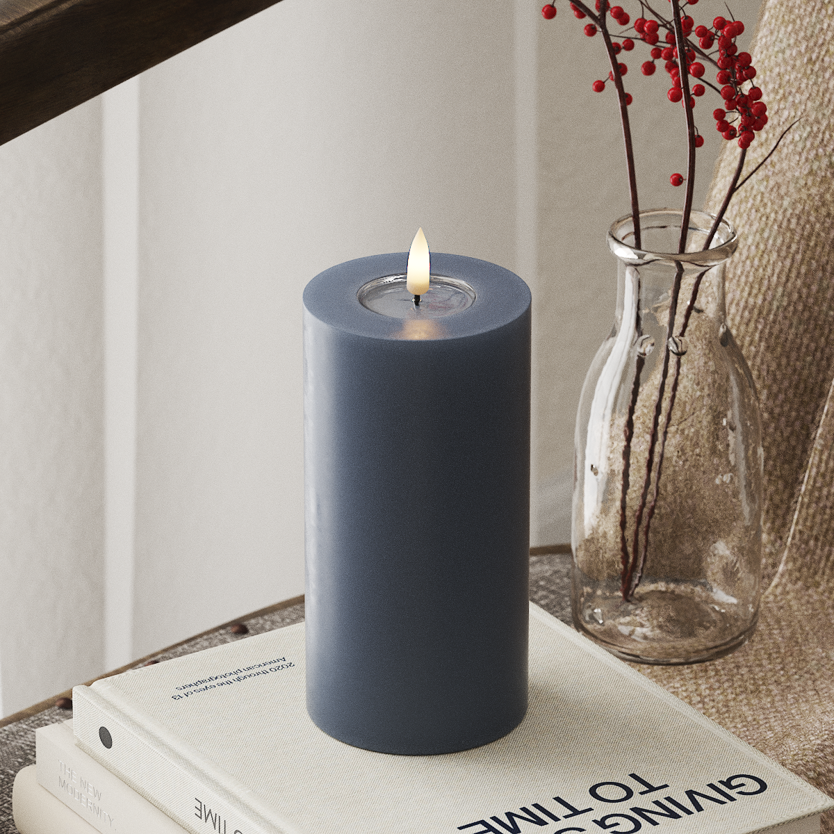 LED Pillar Candle - Glace Blue, 7.5 x 15 cm