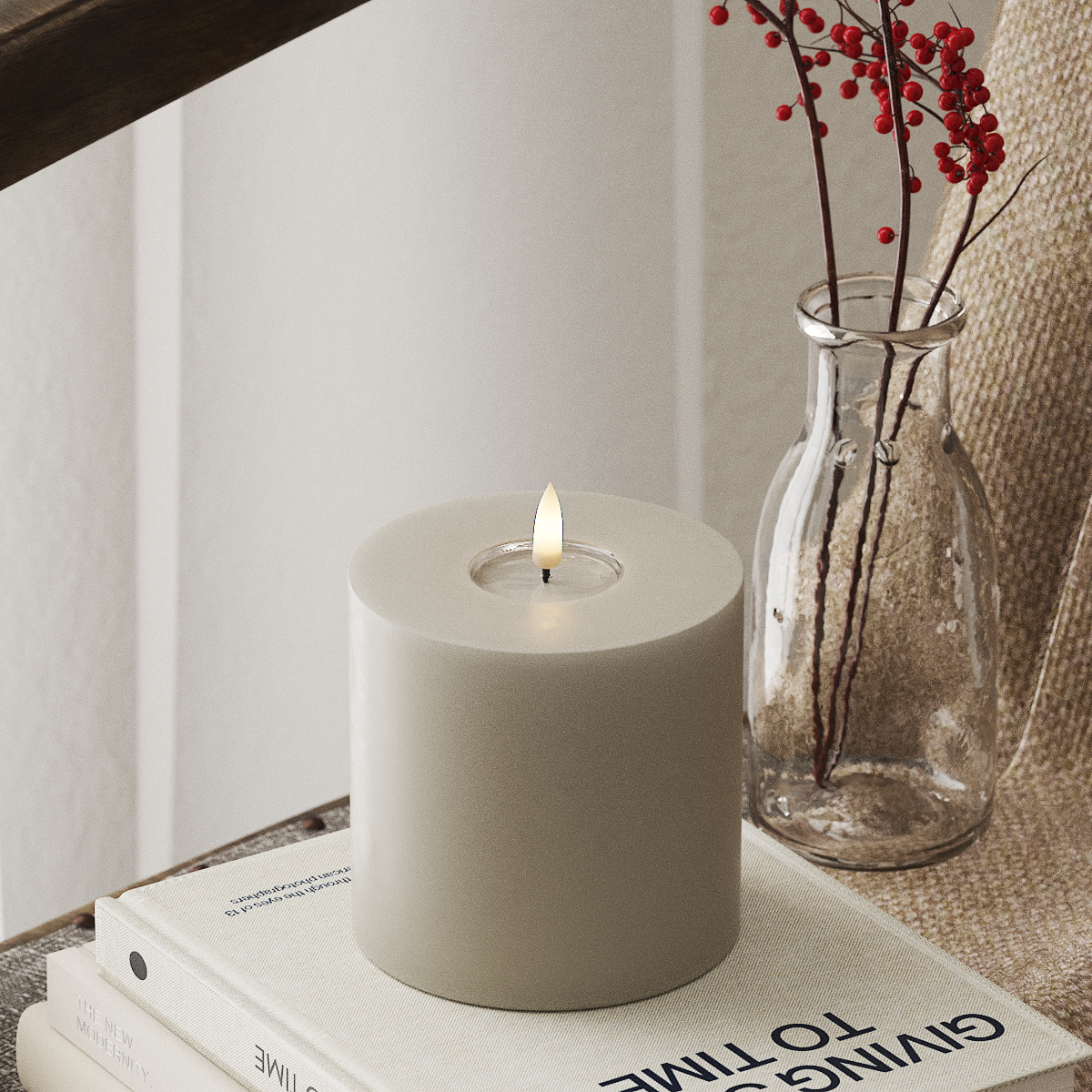 Bougie Pilier LED - 10 cm x 10 cm Sable