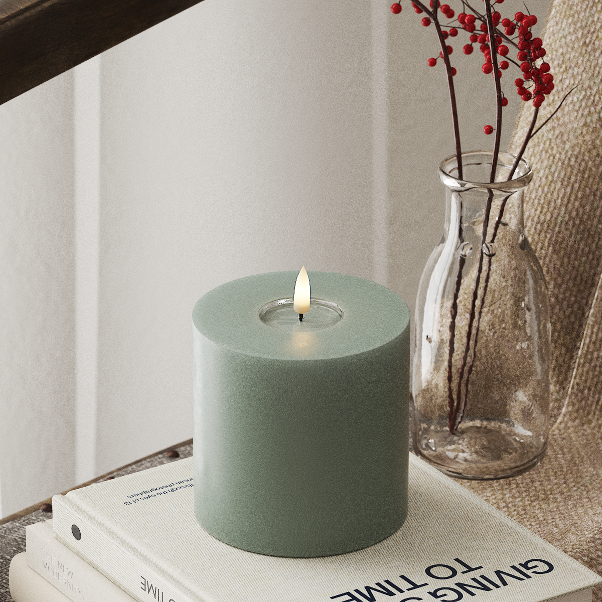 Deluxe Homeart LED Pillar Candle - Sage Green (Ø 10 x 10 cm)