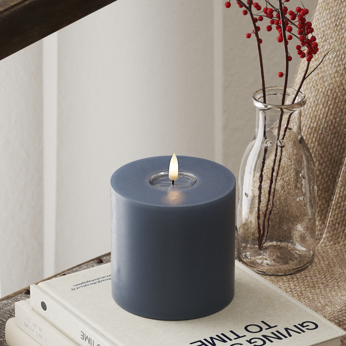 Bougie pilier LED - 10 cm x 10 cm Bleu glace