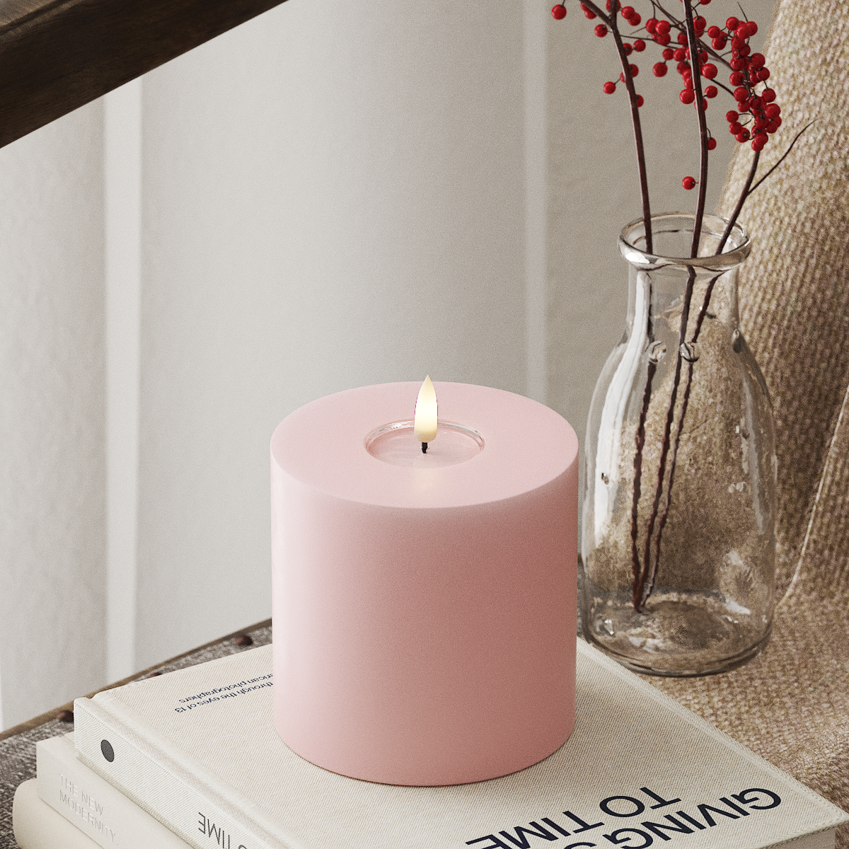 Bougie Pilier LED Deluxe Homeart - 10 cm x 10 cm Rose Clair