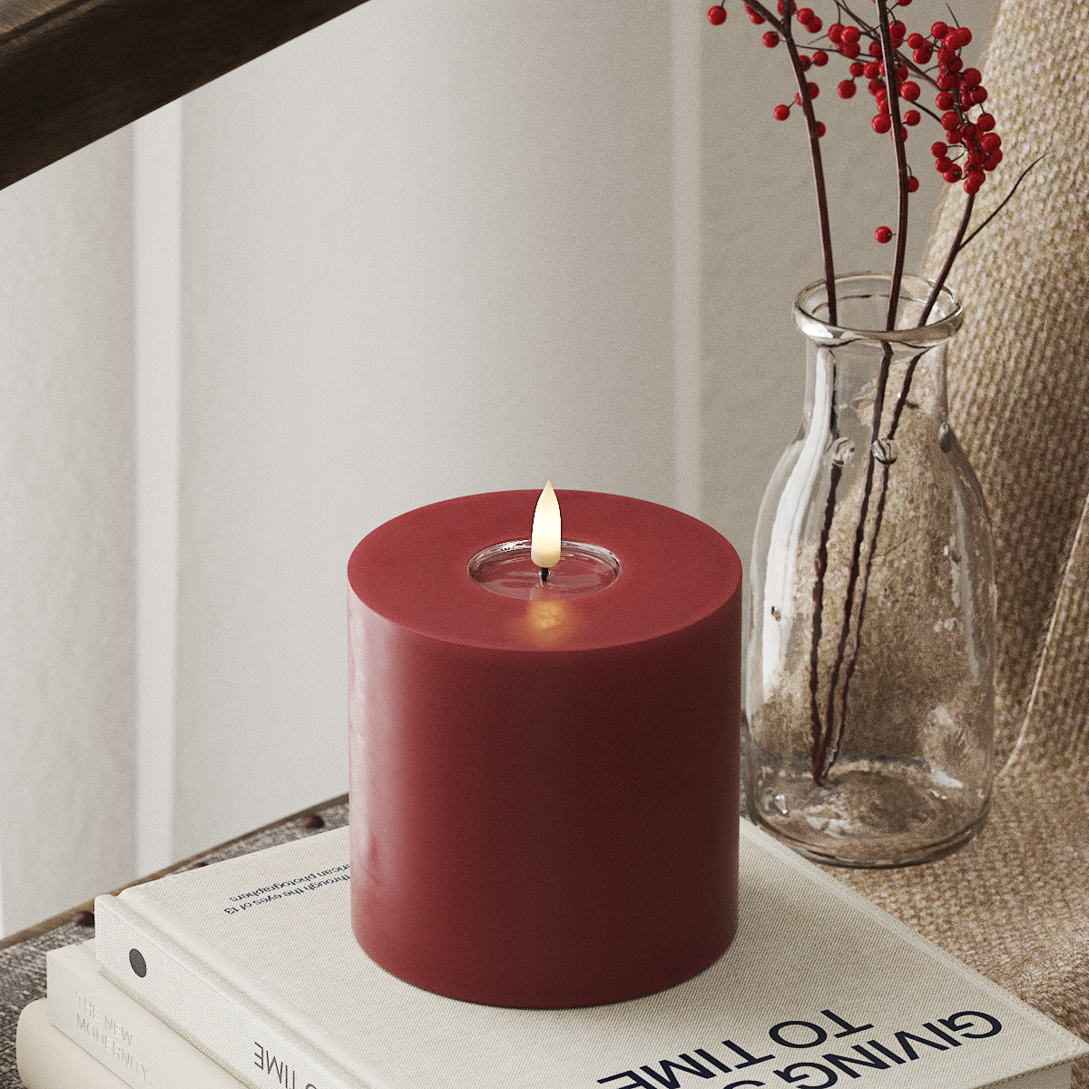 Bougie Pilier LED - 10x10 cm Bordeaux