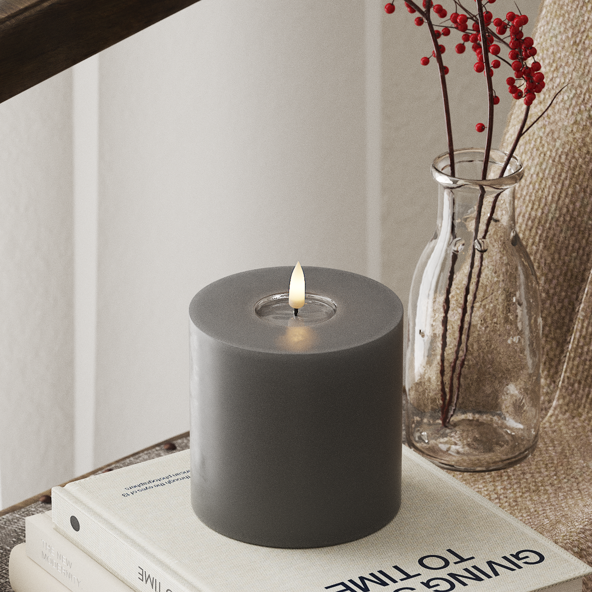 LED Pillar Candle - 10cm x 10cm Grey