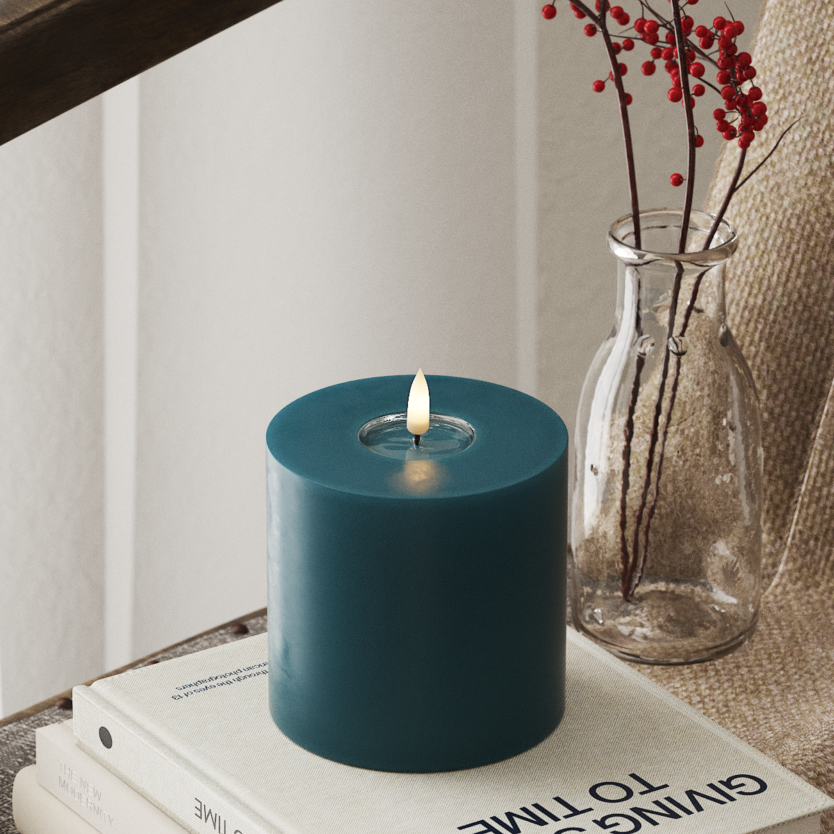 Bougie pilier LED Deluxe Homeart - 10 cm x 10 cm Pétrole
