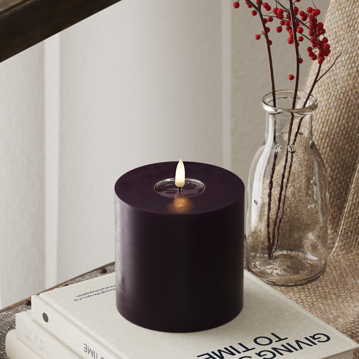 LED Pillar Candle - Dark Violet, 10 cm x 10 cm
