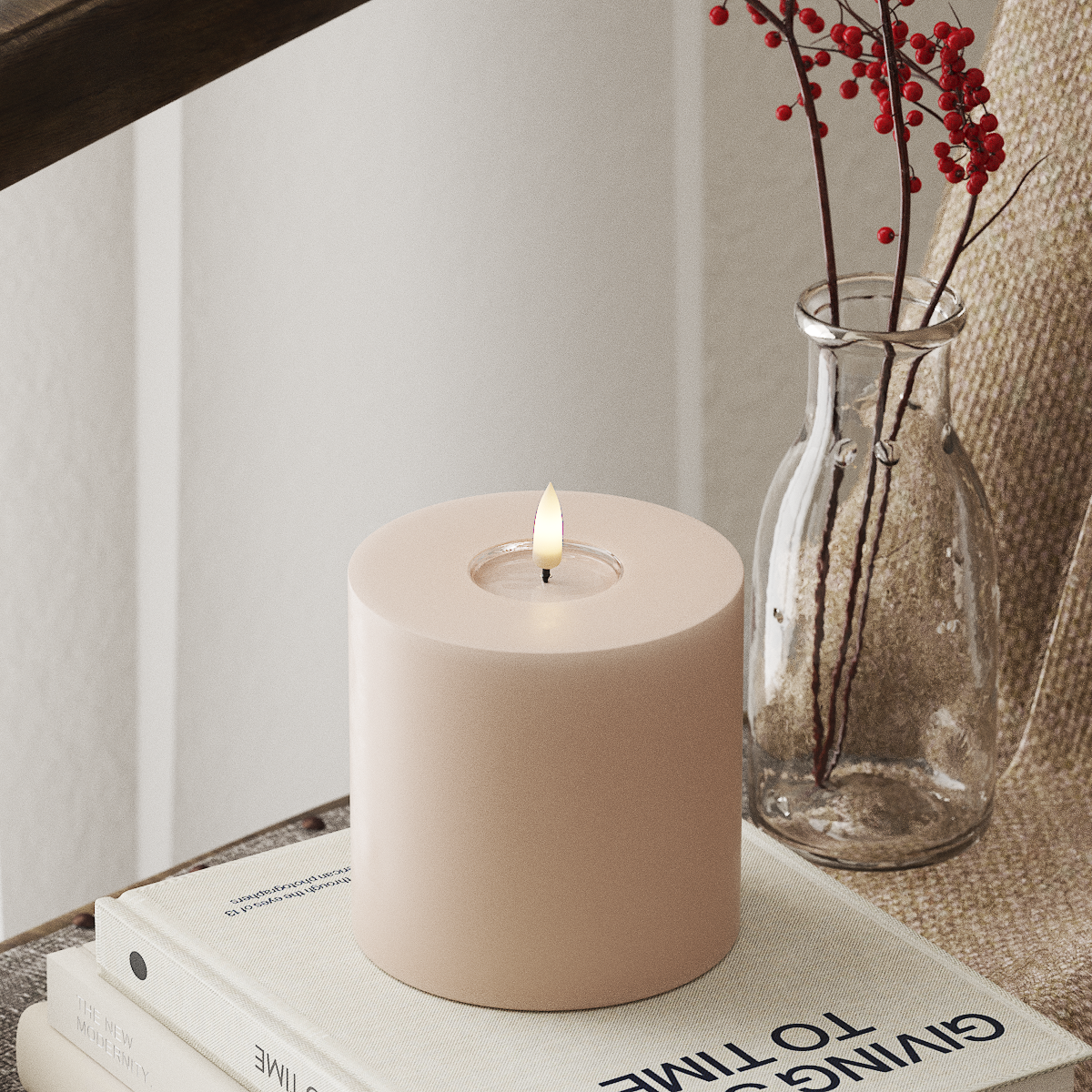 Bougie pilier LED - 10 cm x 10 cm - Rose