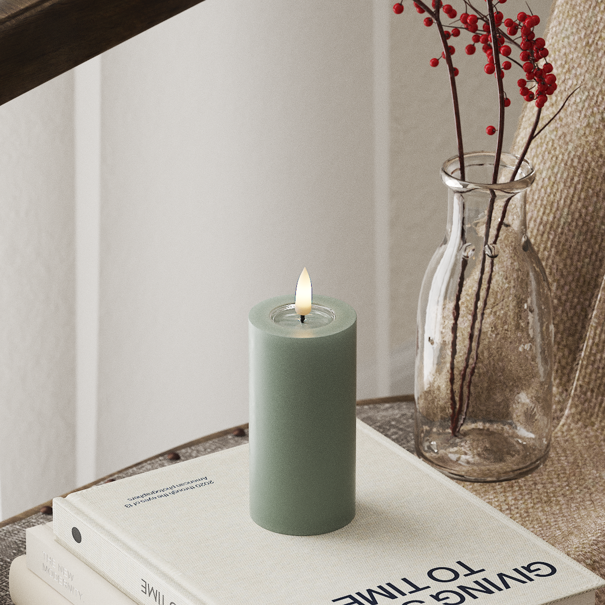 Deluxe Homeart LED Pillar Candle - Sage Green (Ø 5 x 10 cm)