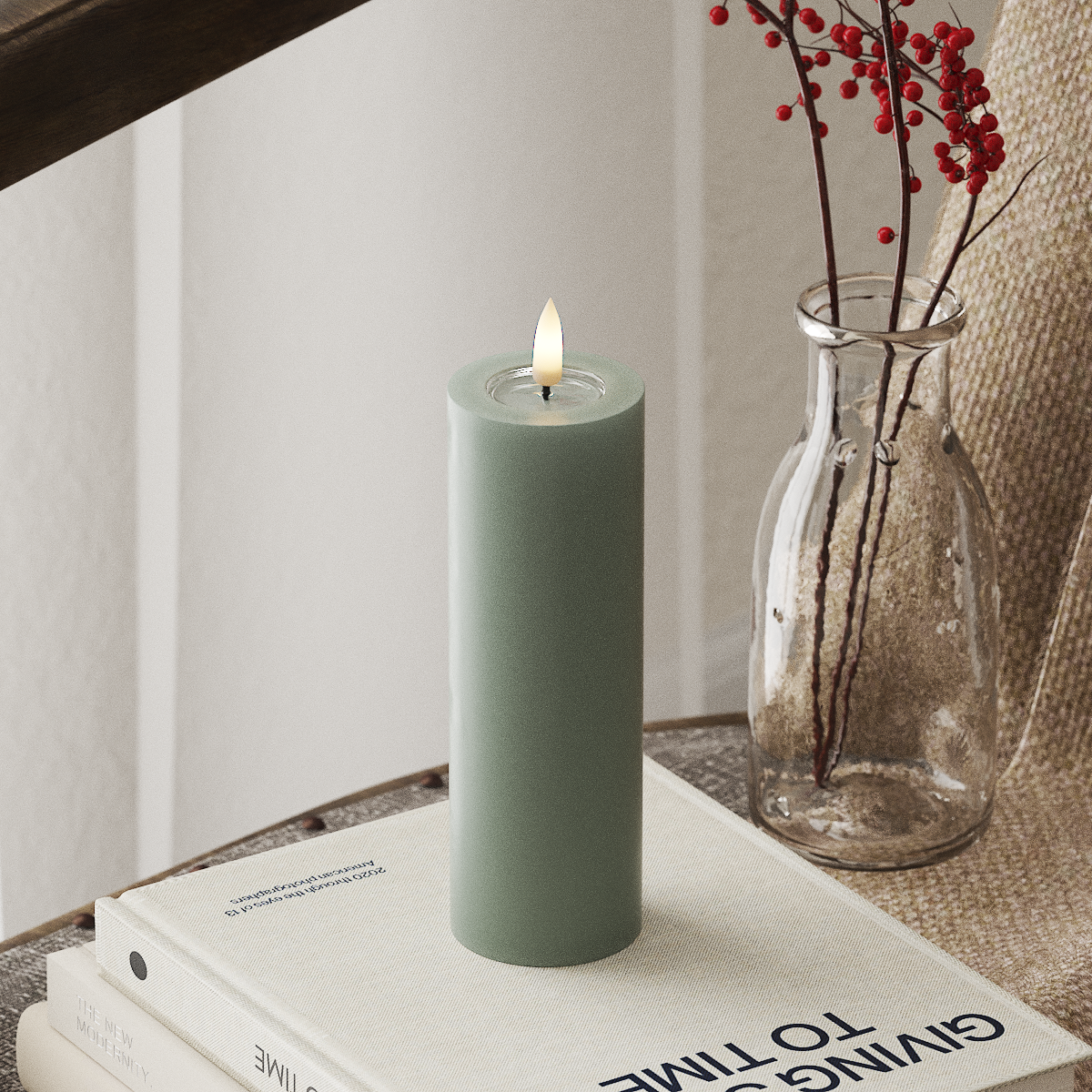 Deluxe Homeart LED Pillar Candle - Sage Green (Ø 5 x 15 cm)