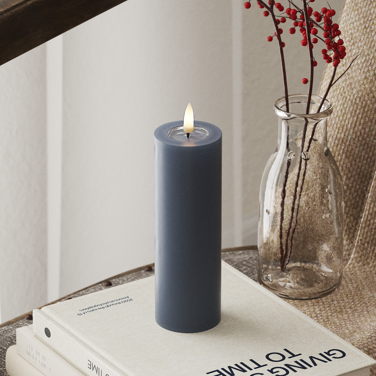 Bougie Pilier LED Deluxe Homeart - 5 x 15 cm Bleu Glace