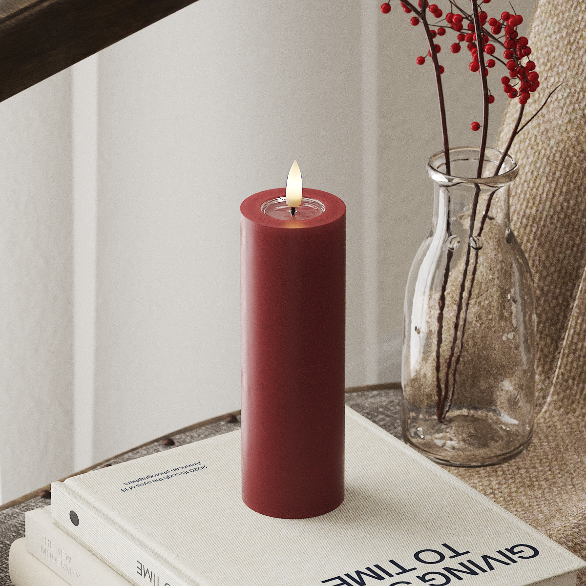 LED Pillar Candle - 5 x 15 cm - Bordeaux