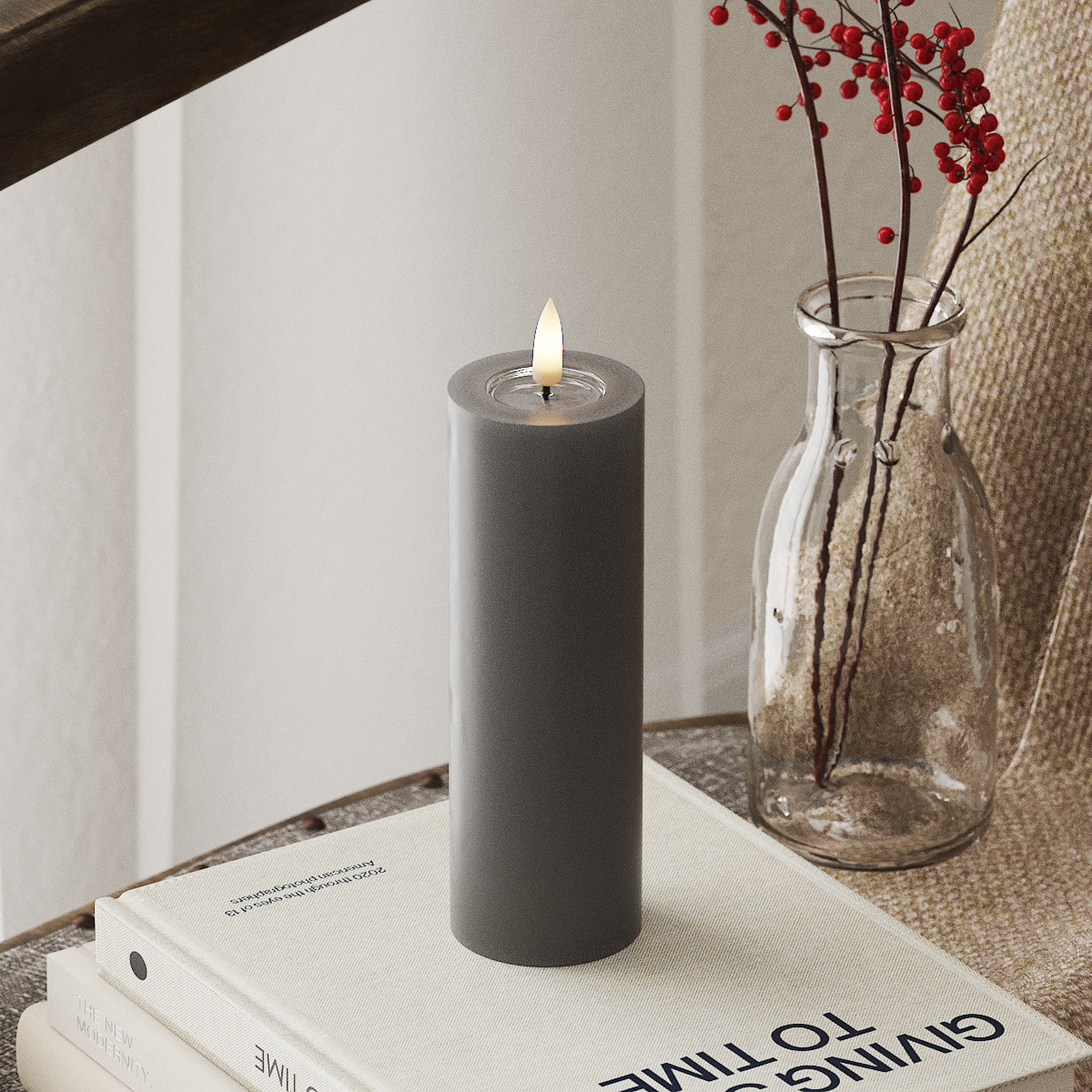 LED Pillar Candle - 5 x 15 cm Grey