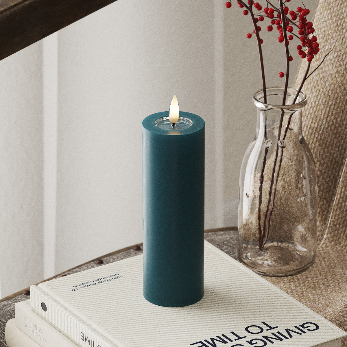 LED Pillar Candle - Ø 5 x 15 cm - Petroleum