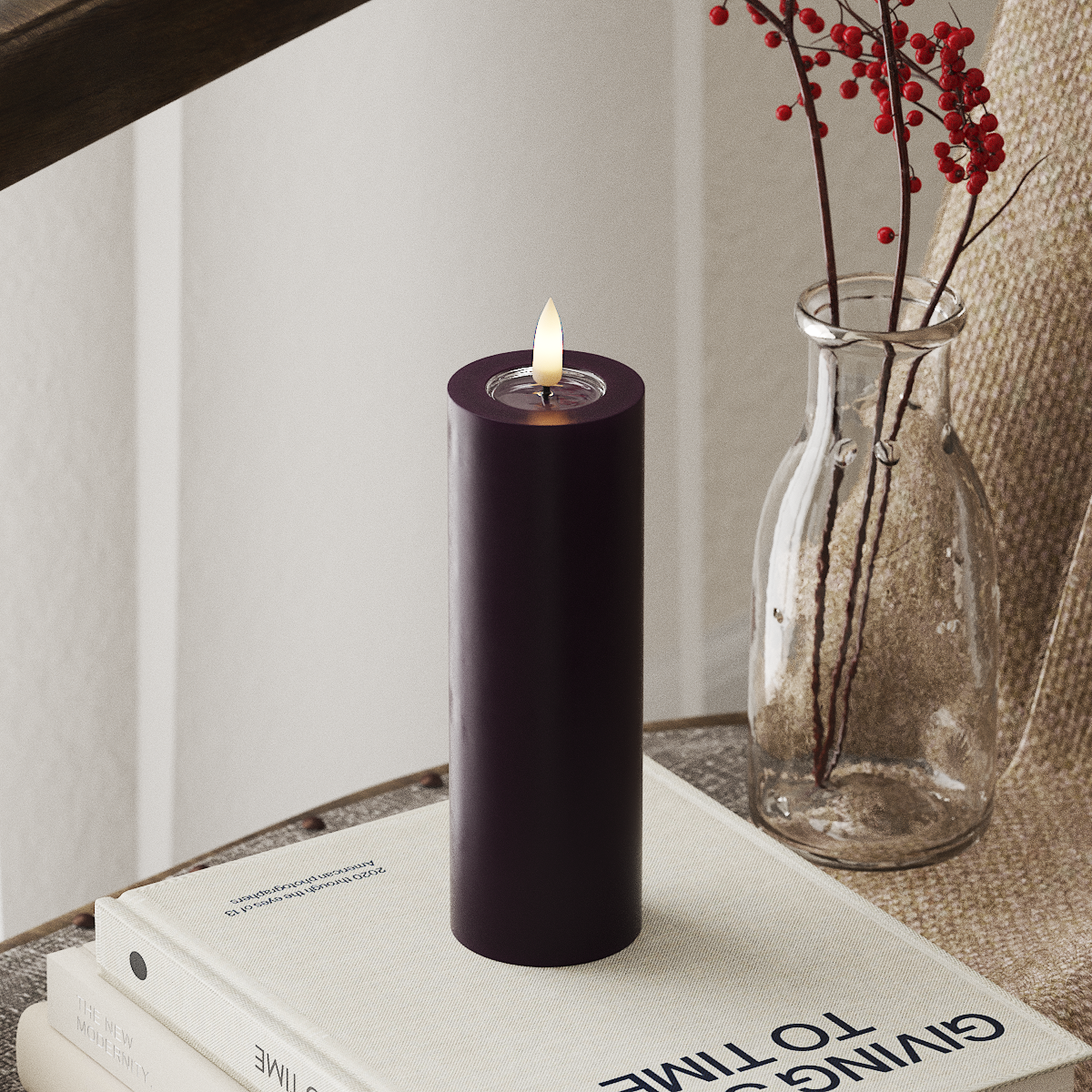 Bougie pilier LED - Violet foncé, Ø 5 x 15 cm