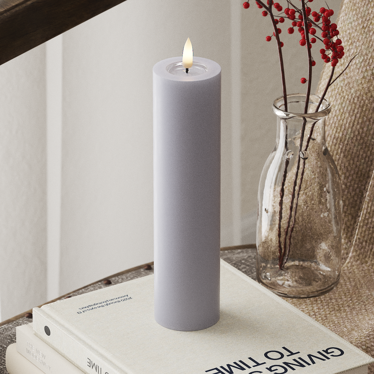 Deluxe Homeart LED Pillar Candle, 5 x 20 cm Dusty Blue