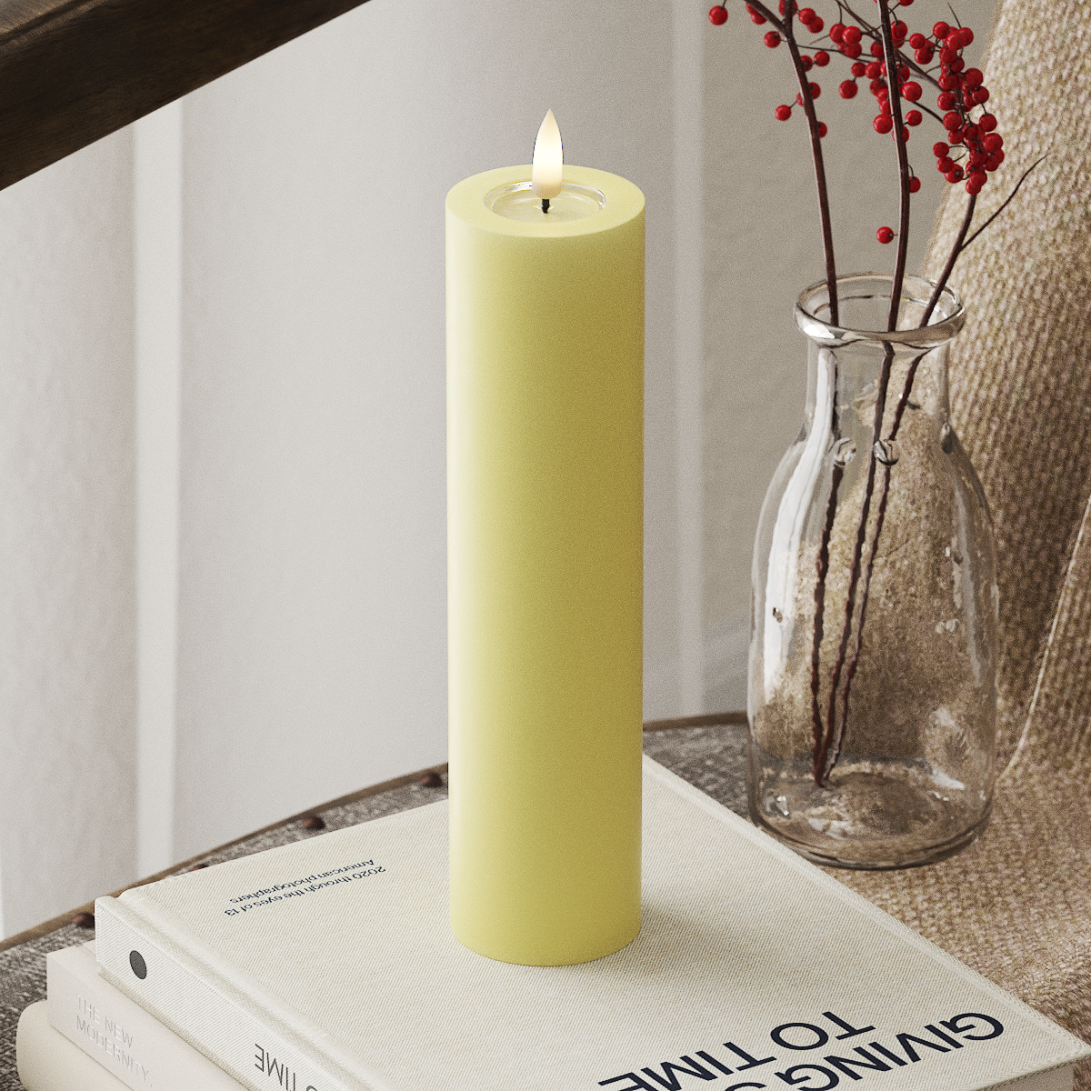 LED Pillar Candle - Clear Yellow, 5 x 20 cm