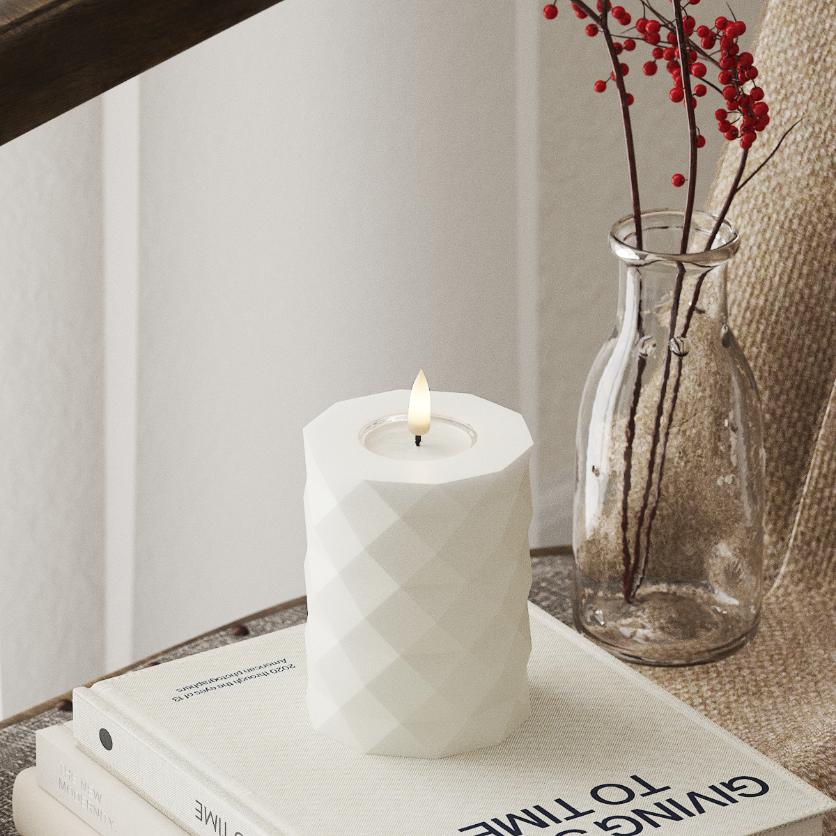 Bougie LED Carrée Deluxe Homeart - Blanc 7,5 cm x 10 cm