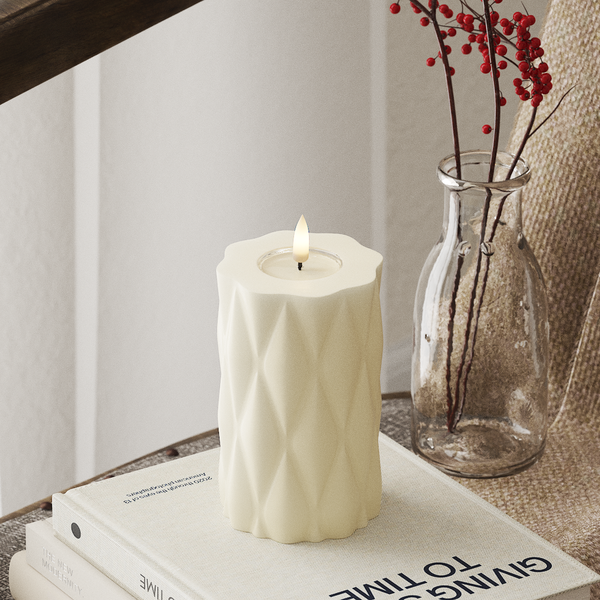 Deluxe Homeart Harlequin LED Pillar Candle - Cream