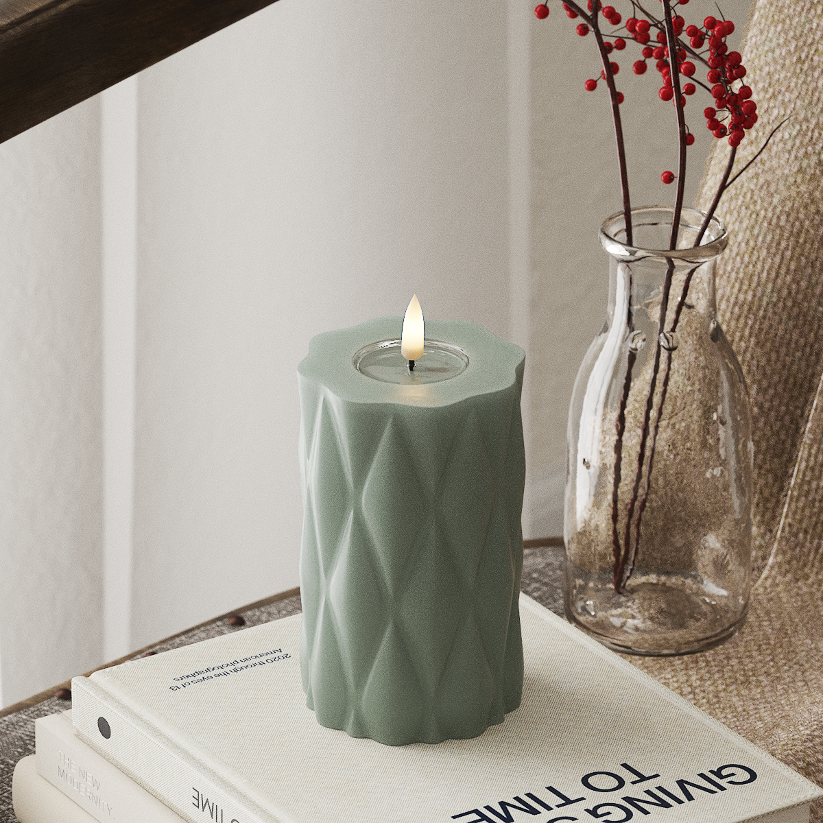 Deluxe Homeart LED Pillar Candle - Sage Green (Ø 7.5 x 12.5 cm)