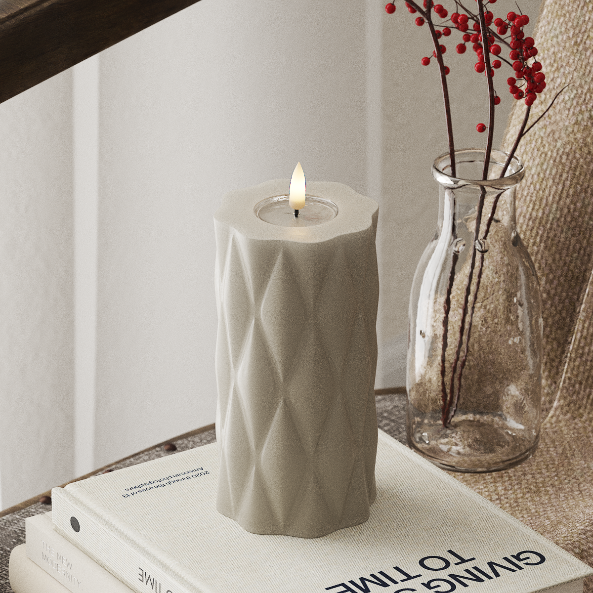 Deluxe Homeart Harlequin LED Pillar Candle, 7.5 x 15 cm, Sable