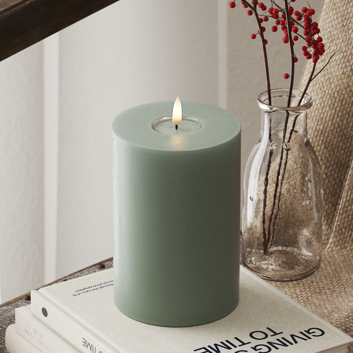 LED Pillar Candle - Sage Green (10cm x 15cm)