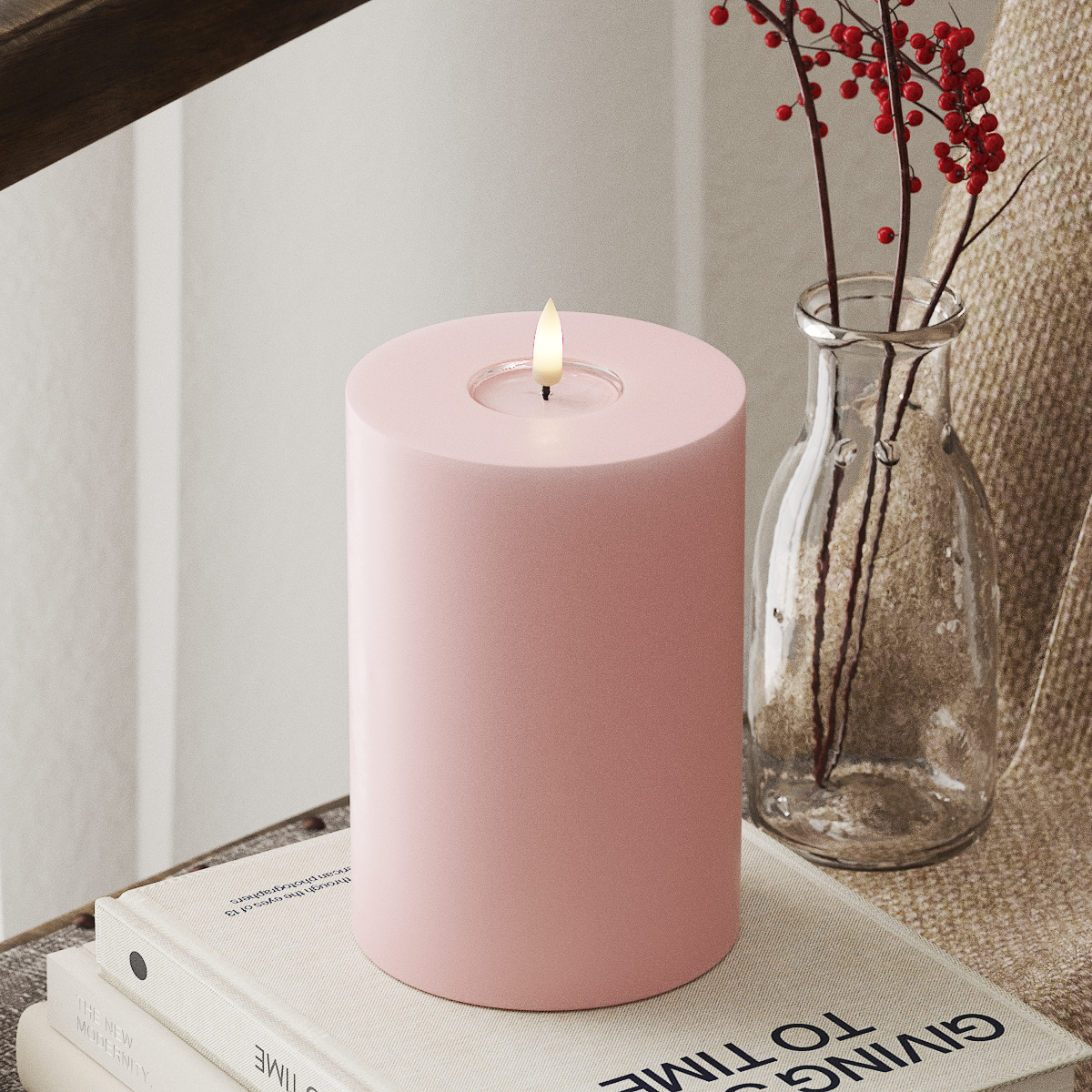 LED Pillar Candle - Clear Pink - 10cm x 15cm