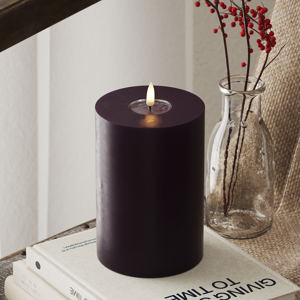LED Pillar Candle - Dark Violet - 10x15 cm
