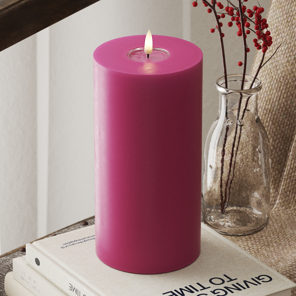 LED Pillar Candle - Magenta (Ø 10 x 20 cm)