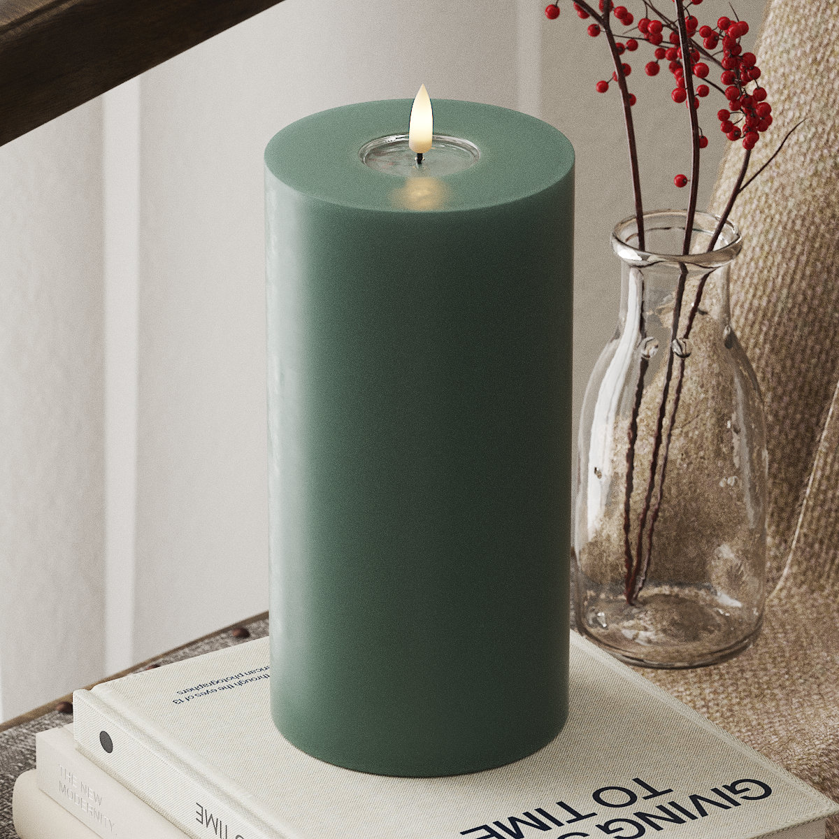 Bougie pilier LED - Vert jade (Ø 10 x 20 cm)