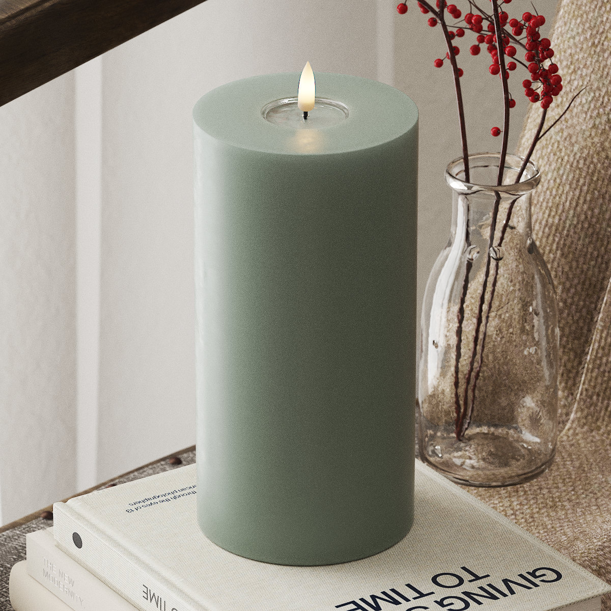 LED Pillar Candle - Sage Green (10x20 cm)