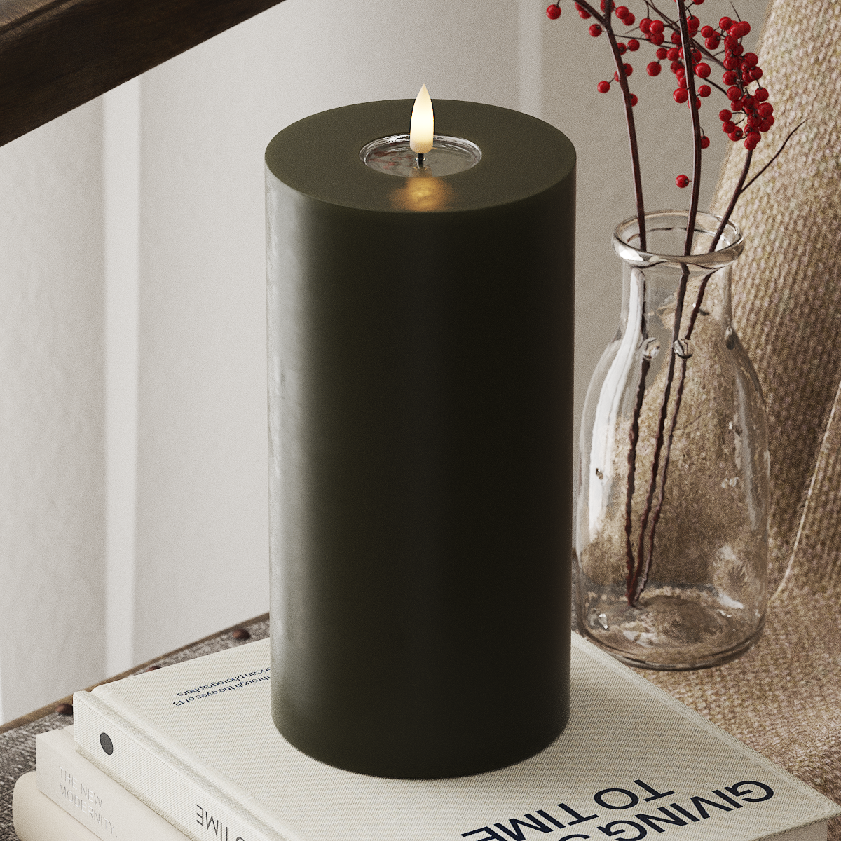 LED Pillar Candle - Dark Green (Ø 10 x 20 cm)