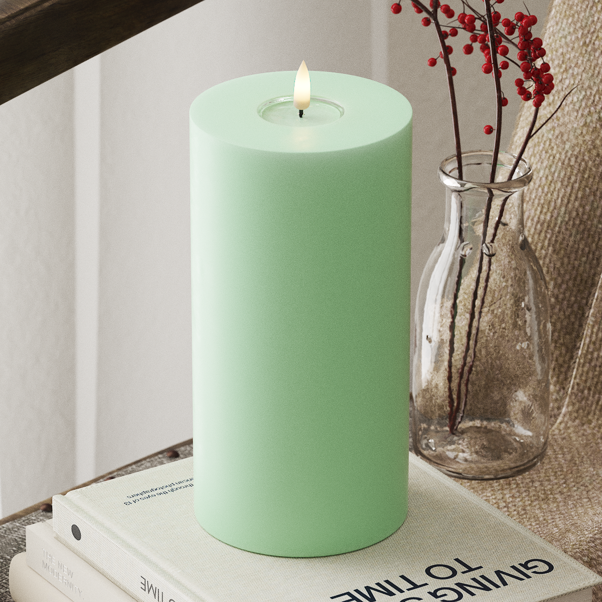 LED Pillar Candle - Mint (10 x 20 cm)