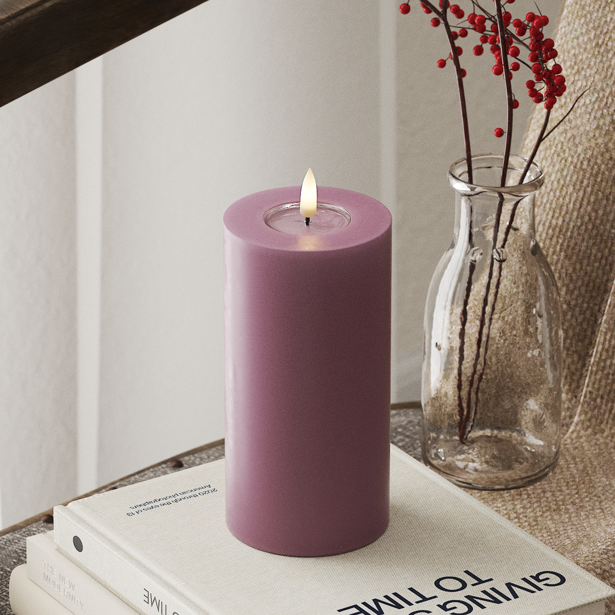 LED Pillar Candle - Clear Violet, 7.5 x 15 cm