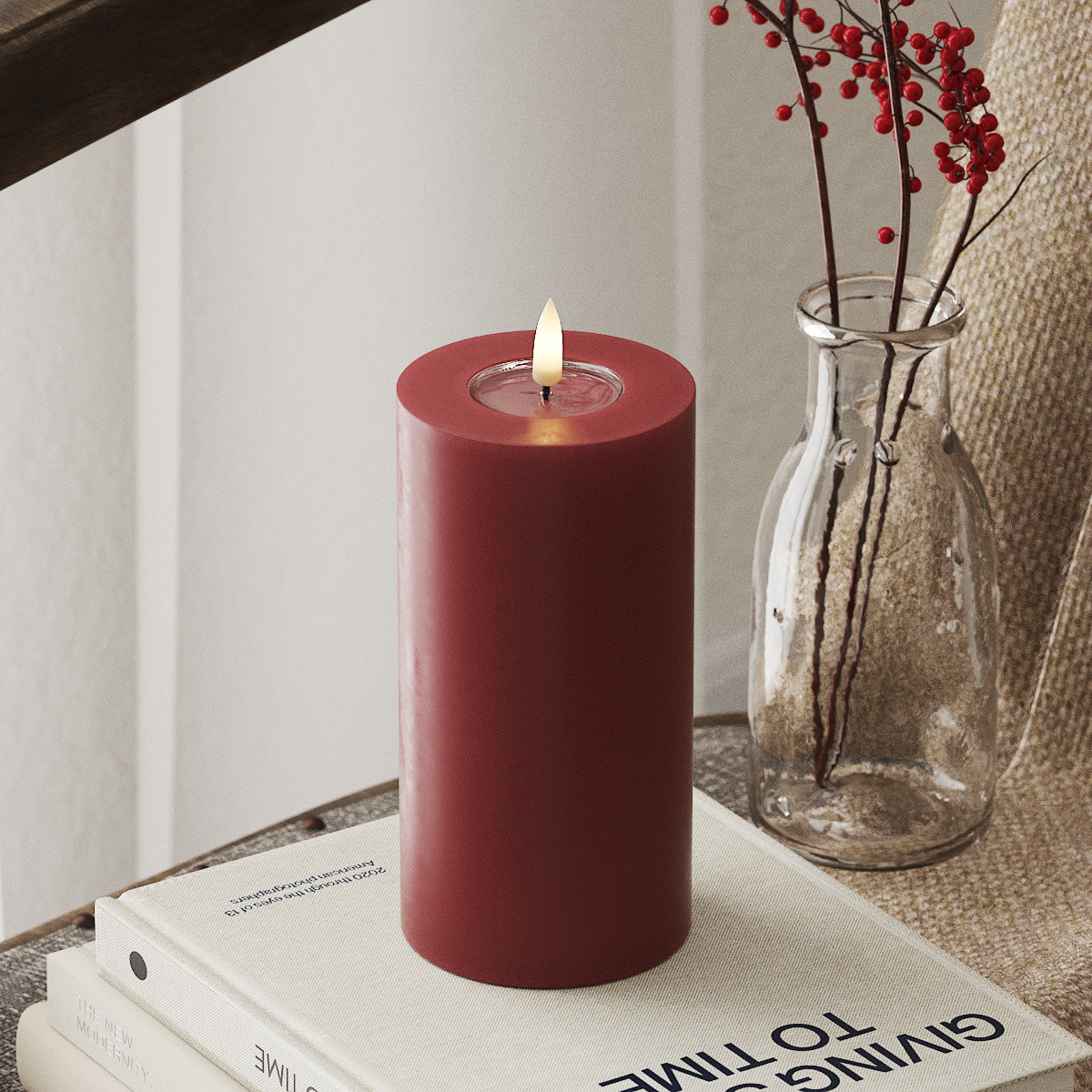LED Pillar Candle - 7.5 x 15 cm - Bordeaux