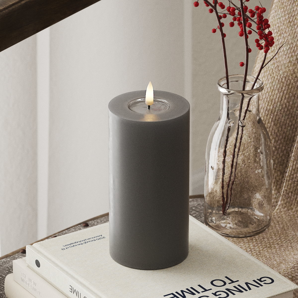 Bougie pilier LED - 7,5 x 15 cm Gris