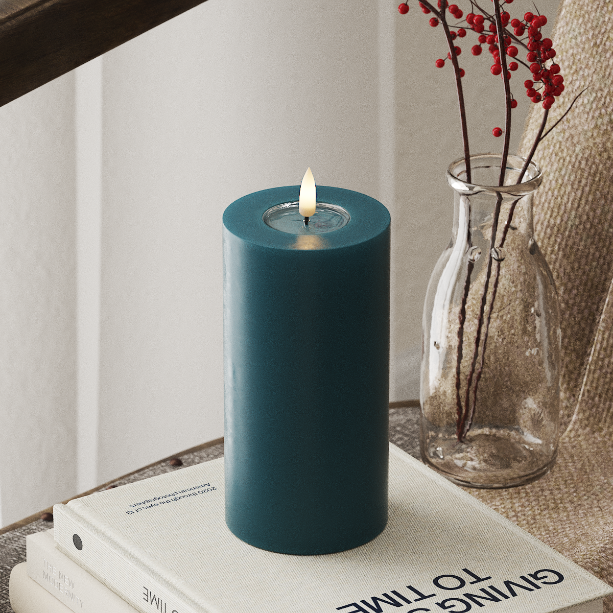 Deluxe Homeart LED Pillar Candle - 7.5 x 15 cm Petroleum