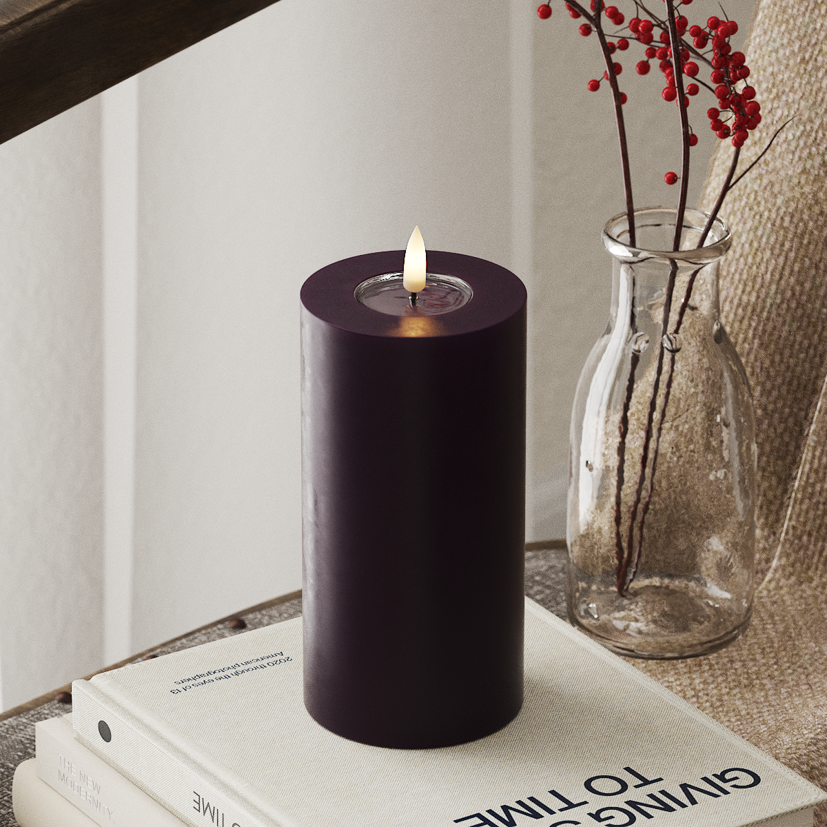 Deluxe Homeart LED Pillar Candle - 7.5 x 15 cm Deep Violet