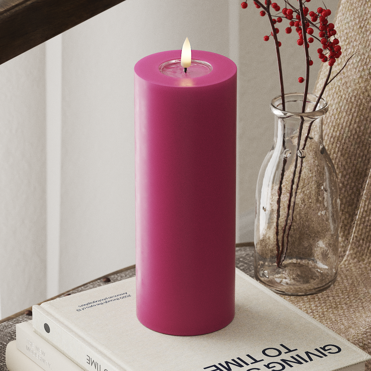 Bougie pilier LED - Magenta (Ø 7,5 x 20 cm)