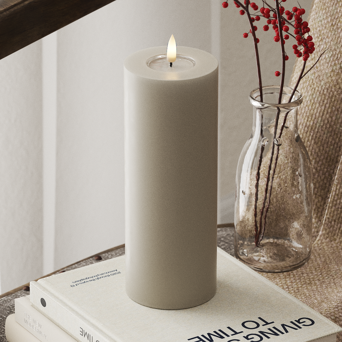 LED Pillar Candle - 7.5 x 20 cm Sand