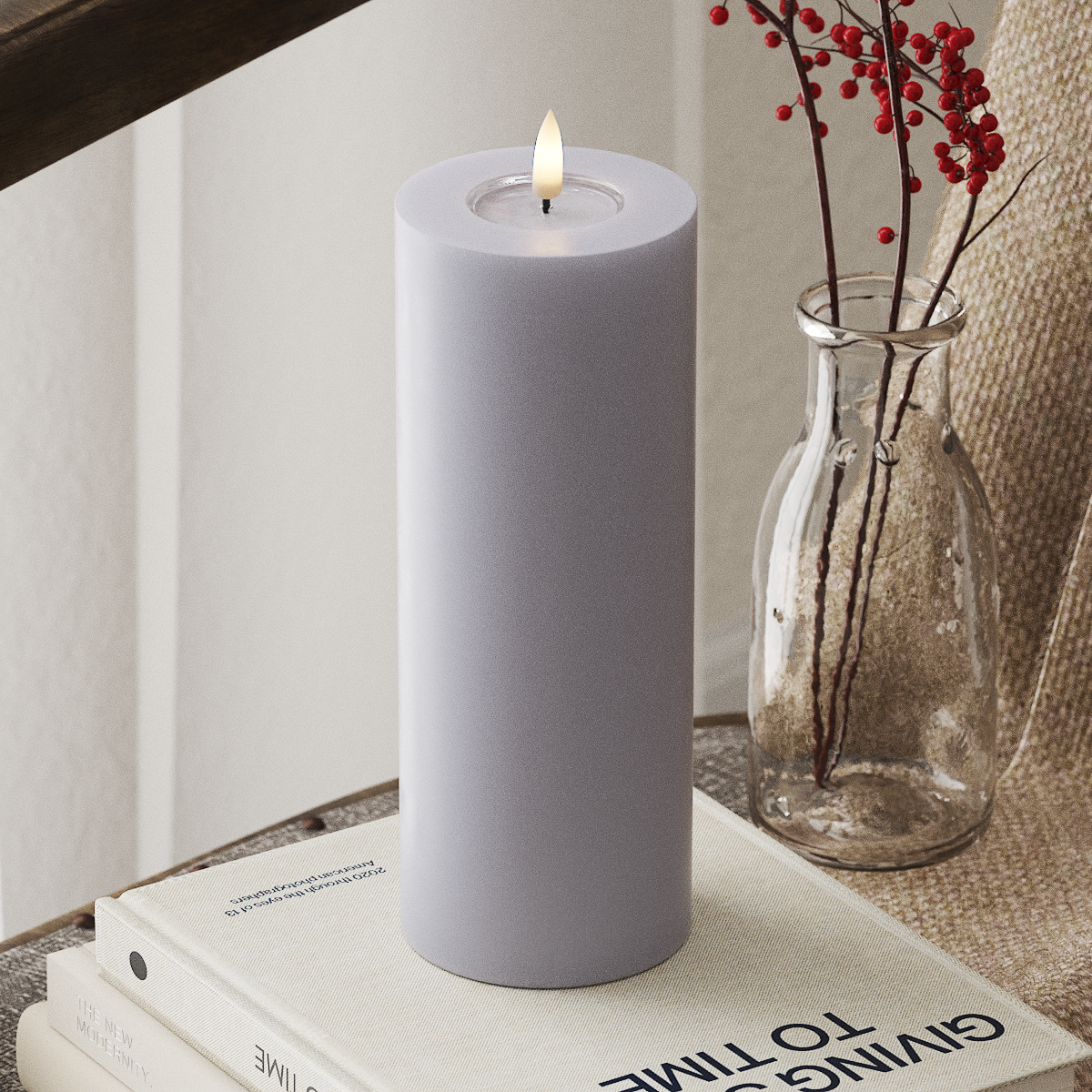 LED Pillar Candle, 7.5 x 20 cm Dusty Blue