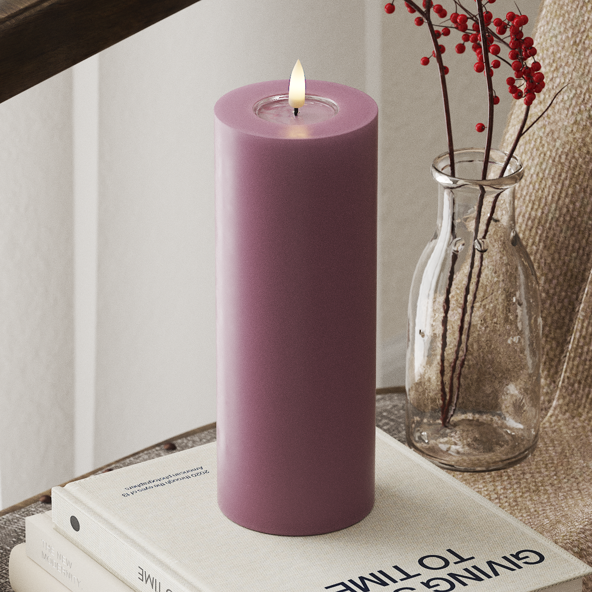 LED Pillar Candle - Clear Violet, 7.5 x 20 cm